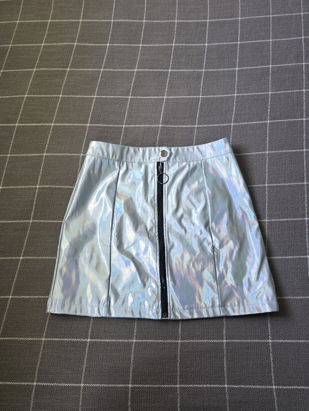 Allegra K Iridescent Silver Mini Skirt with Center Zip